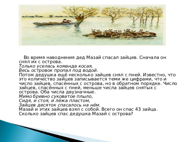 От какой беды дед спас зайца. Сочинение дед Мазай и зайцы 3 класс. Дед Мазай спасает Зайцев.