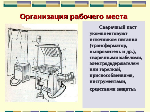 Схема рабочего места сварщика полуавтоматической сварки