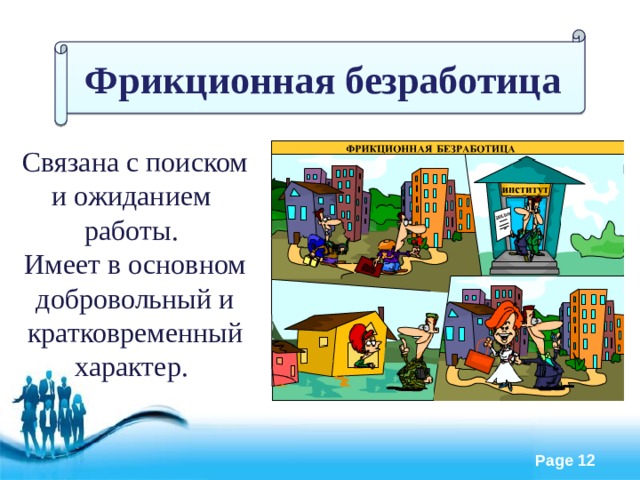 Фрикционная безработица Связана с поиском и ожиданием работы. Имеет в основном добровольный и кратковременный характер.