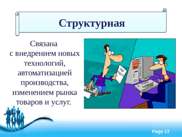 Структурная Связана с внедрением новых технологий, автоматизацией производства, изменением рынка товаров и услуг.