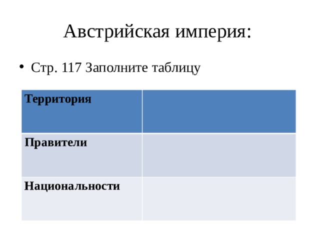 Таблица империи