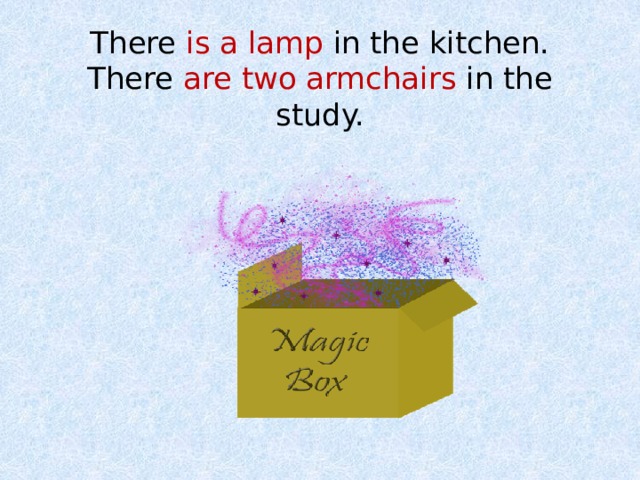 There is a lamp in the kitchen.  There are two armchairs in the study. 