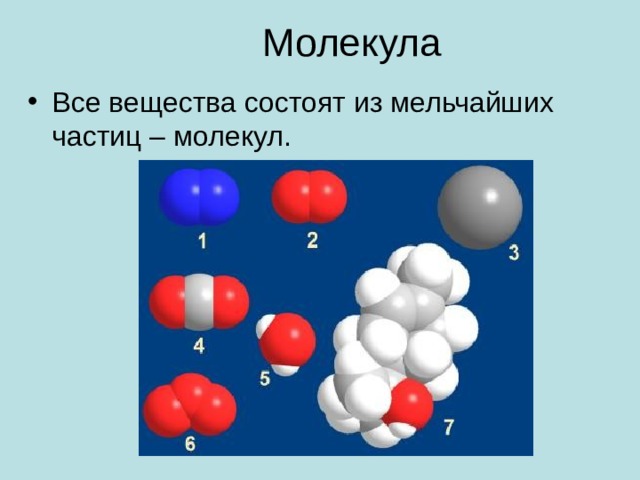 Молекула Все вещества состоят из мельчайших частиц – молекул.  
