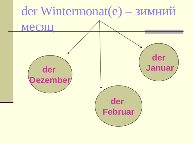 der Wintermonat(e) – зимний месяц der  Januar der Dezember der Februar 