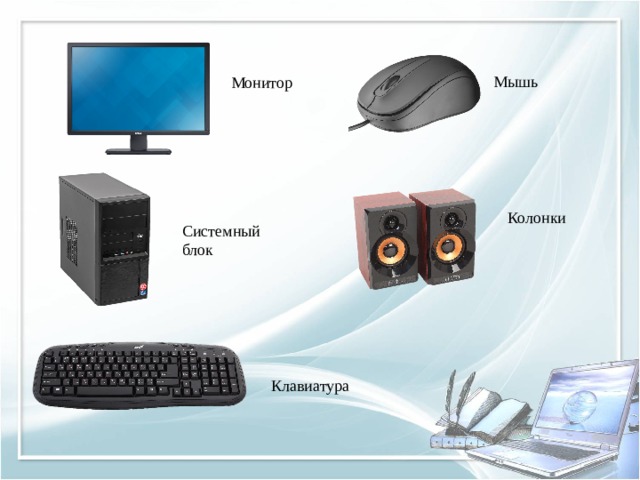 Мышь Монитор Колонки Системный блок Клавиатура 