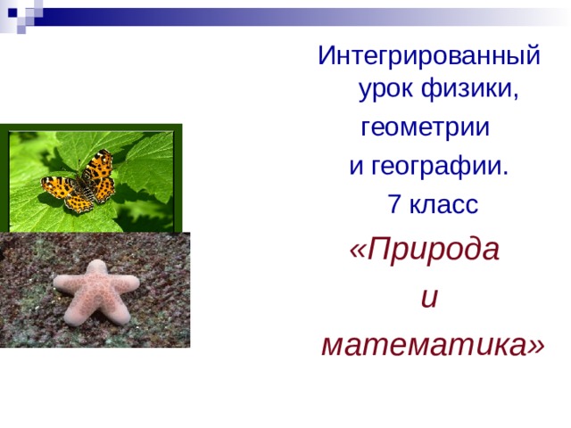 Интегрированный урок физики, геометрии и географии.  7 класс «Природа и  математика»