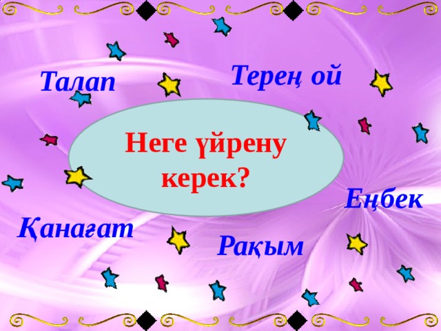 Терең ой Талап Неге үйрену керек? Еңбек Қанағат Рақым 