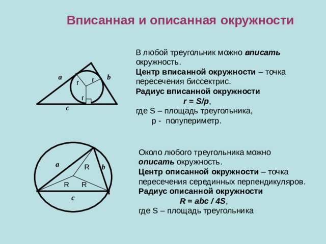 Равнобедренный треугольник вписанный в окружность свойства. Центр окружности вписанной и описанной около треугольника. Где находится центр вписанной и описанной окружности в треугольнике. Центр вписанной окружности это точка пересечения. Центр вписанной и описанной окружности в треугольнике.