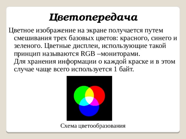 Для получения цветного изображения на экране используется