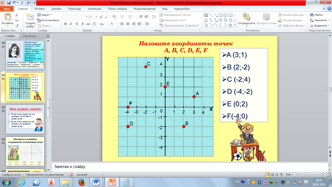 Конспект урока Координатная плоскость.