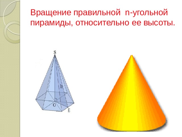 Вращение правильной n-угольной пирамиды, относительно ее высоты. 