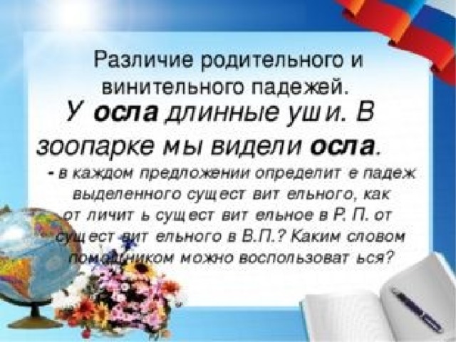 Родительный и винительный падежи имен существительных. Различие родительного и винительного падежей. Как отличить родительный и винительный.