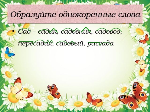 История слова сад. Садовник однокоренные слова. Сад садик садовник садовый это однокоренные слова.