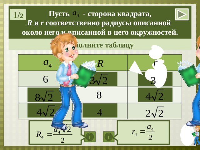 Пусть сторона. Пусть а4 сторона квадрата r и r соответственно. Заполните таблицу квадрат r r. Радиус окружности заполни таблицу 2 класс. Пусть а4 сторона квадрата r и r соответственно радиусы описанной.