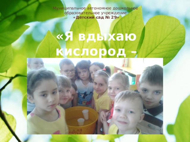 Муниципальное автономное дошкольное  образовательное учреждение  «Детский сад № 29»   «Я вдыхаю кислород – актуален в жизни он!» 