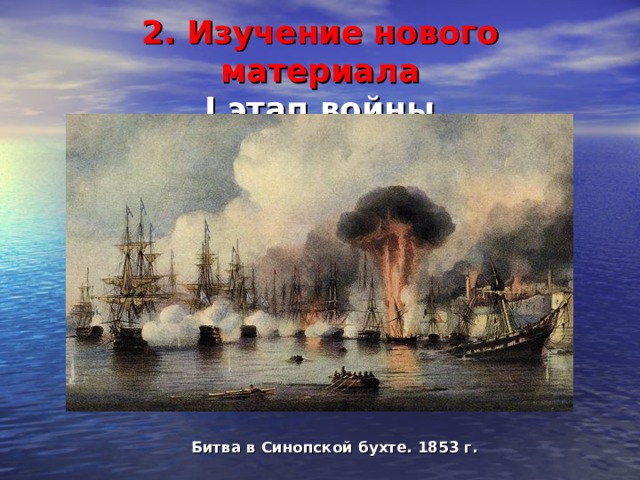 2. Изучение нового материала  I этап войны  Битва в Синопской бухте. 1853 г. 