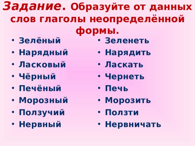 Образовать от данных глаголов неопределенную форму