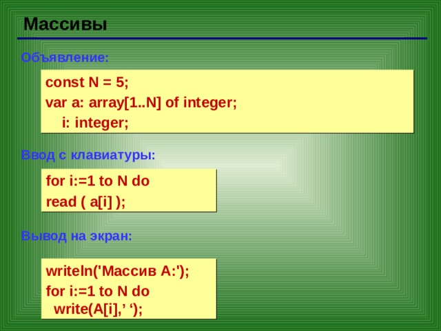 Массив 1 10. Массив [1:n]. Вывод массива с клавиатуры. Массив a:array[1..n]. Массив array of integer.