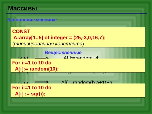 Массив 1 n 1 m. Const массив. Вещественный массив. Константное заполнение массива. Массив из Констант.