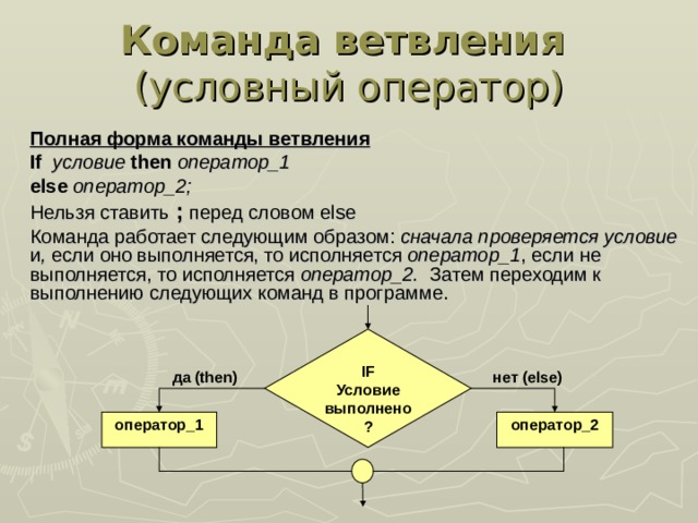 Формы условных операторов