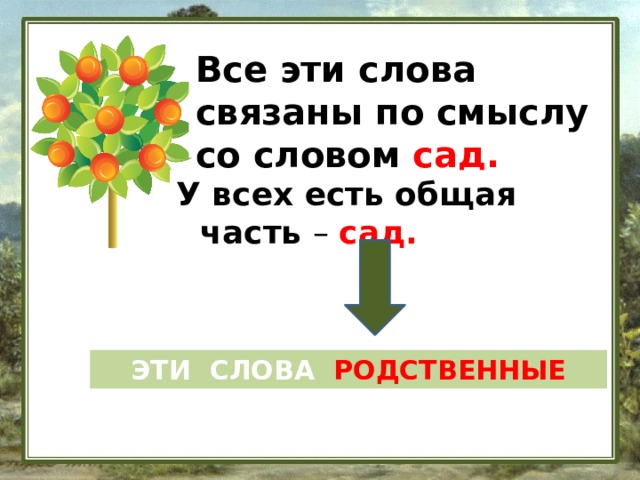 Корень в слове родственные. Родственные слова сад. Слова со словом сад. Предложение со словом сад. Родственные слова к слову сад.