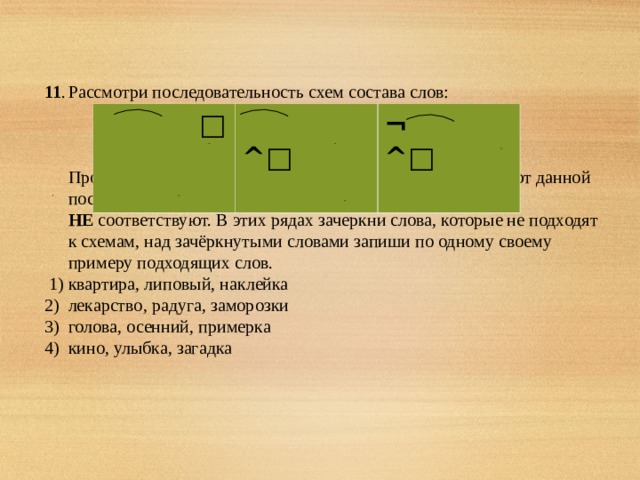 Обведите в каждом ряду слова которые соответствуют по составу схеме расписка