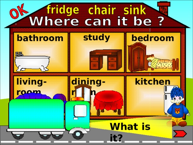 study bathroom bedroom living-room dining-room kitchen What is it? What is it?