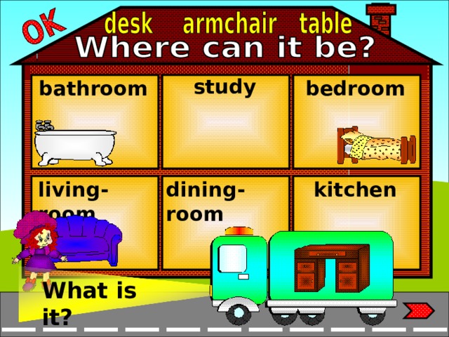 study bathroom bedroom living-room dining-room kitchen What is it?