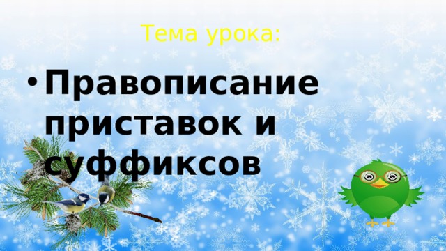 Тема урока: Правописание приставок и суффиксов 