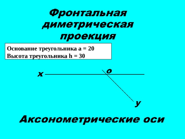 Основание треугольника а = 20 Высота треугольника h = 30 