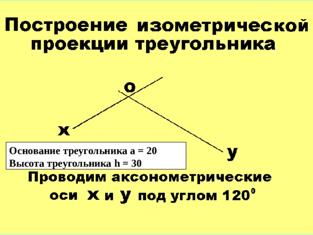 Основание треугольника а = 20 Высота треугольника h = 30 