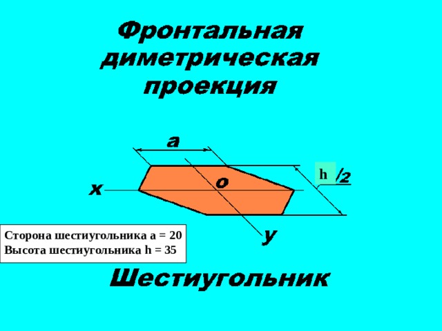 h Сторона шестиугольника а = 20 Высота шестиугольника h = 35 