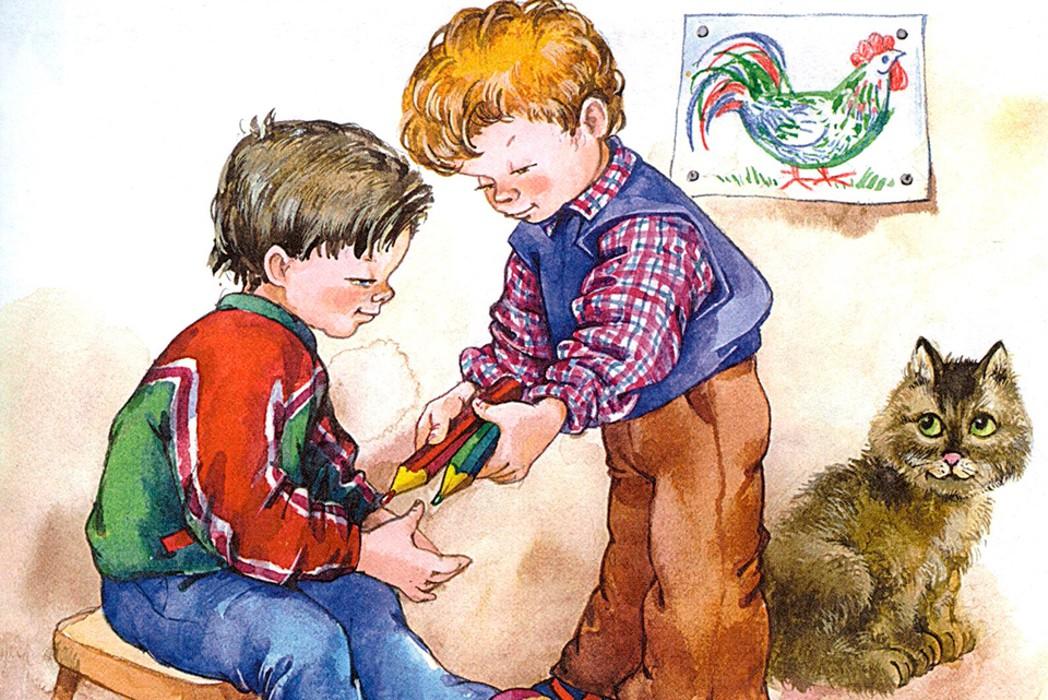 Друг не хочет помогать. Иллюстрация к рассказу. Мальчик иллюстрация. Рисунок доброта и Дружба. Дети помогают друг другу.