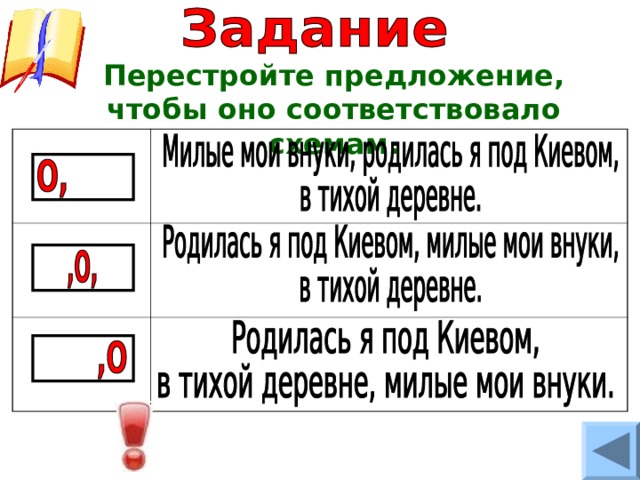 Перестройте предложения в соответствии с предложенной схемой