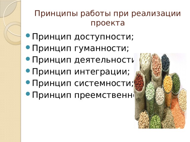 Принципы работы при реализации  проекта