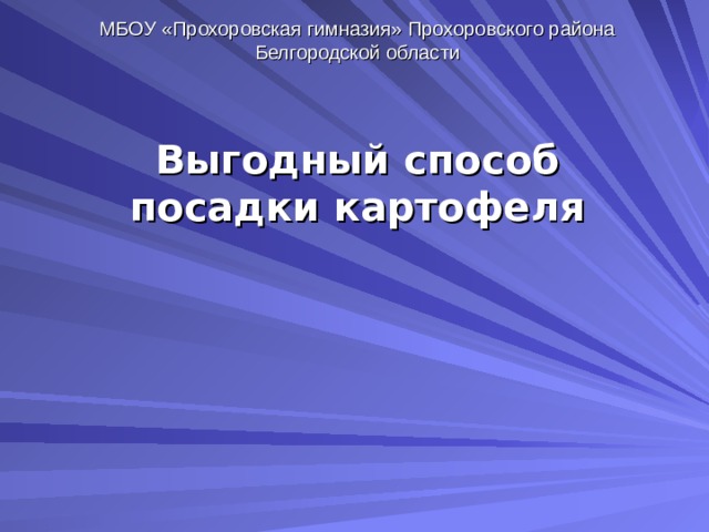 МБОУ «Прохоровская гимназия» Прохоровского района Белгородской области     Выгодный способ посадки картофеля     