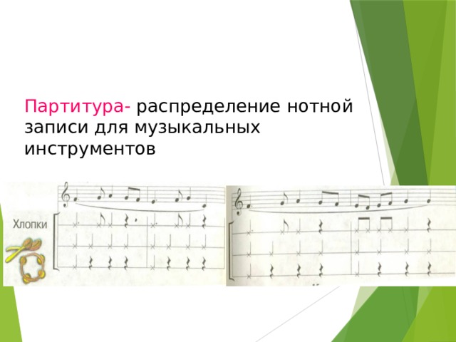 Партитура- распределение нотной записи для музыкальных инструментов 
