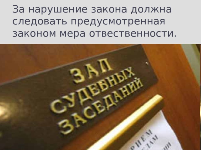 За нарушение закона должна следовать предусмотренная законом мера отвественности. 