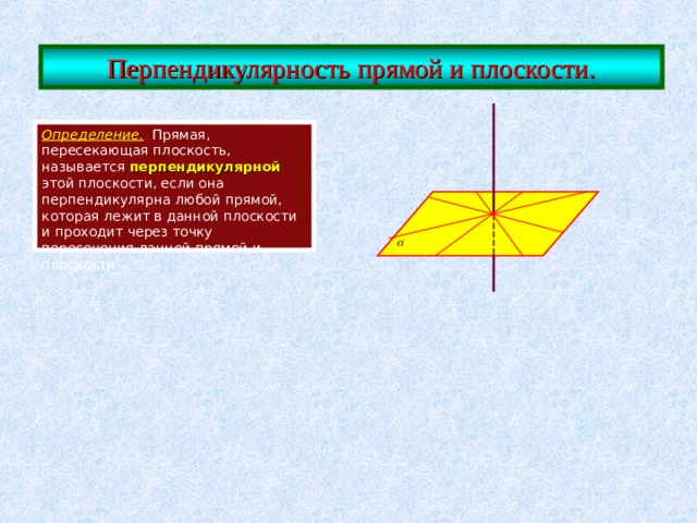 Прямая пересекающая плоскость называется