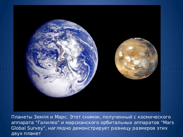 Планеты Земля и Марс. Этот снимок, полученный с космического аппарата 