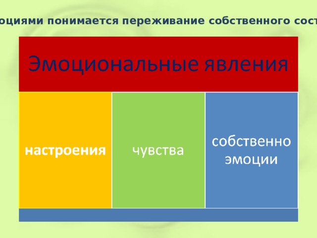 Под эмоциями понимается переживание собственного состояния. 