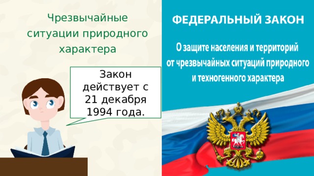 Чрезвычайные ситуации природного характера Закон действует с 21 декабря 1994 года. Цвета разделов  