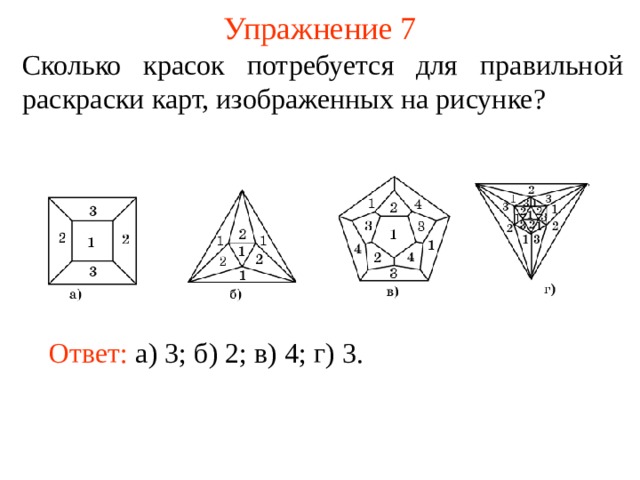 Раскрасьте карту изображенную на рисунке какое минимальное количество цветов для этого потребуется