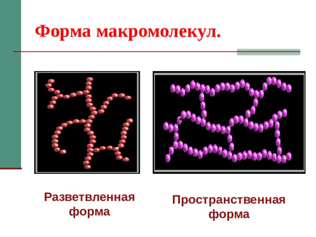 Форма макромолекул. Разветвленная форма Пространственная форма 