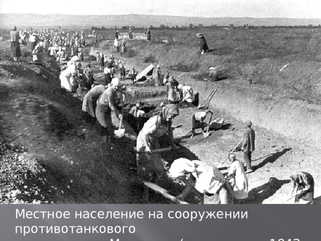 Местное население на сооружении противотанкового  рва под Моздоком (июль-август 1942 г.) 
