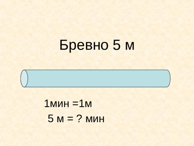 Бревно 5 м  1мин =1м  5 м = ? мин 