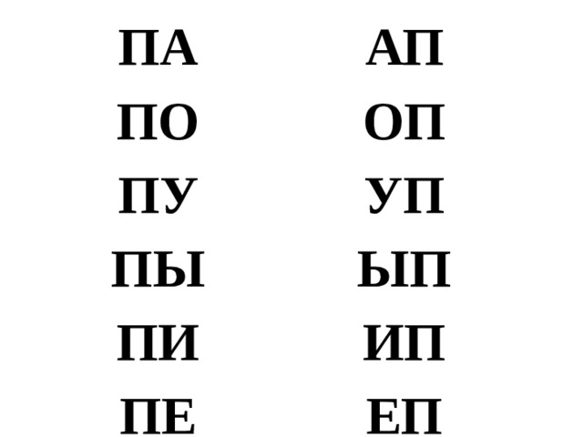 Па п. Слоги па по ПУ. Слоги с буквой п.