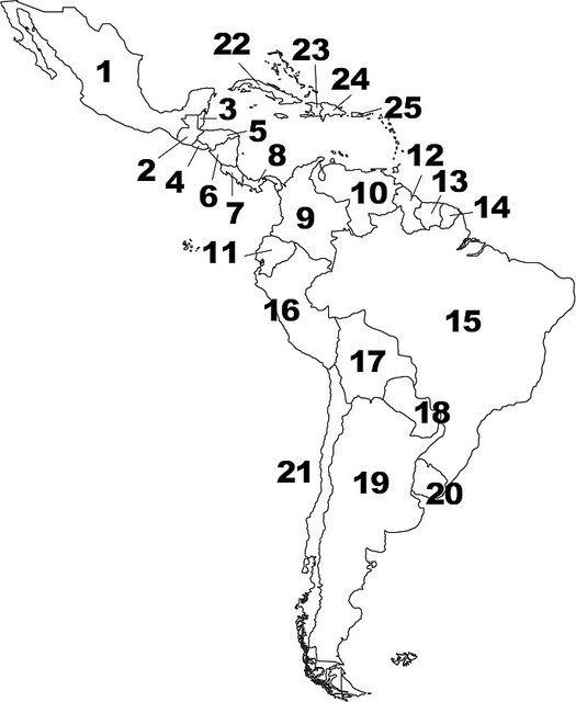 Латинская америка контурная карта готовая