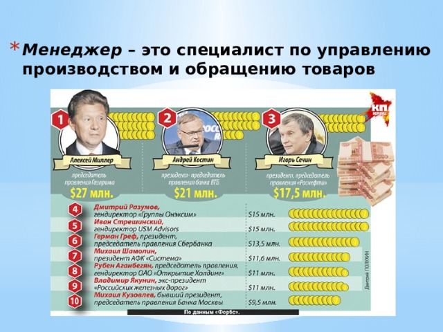 Менеджер – это специалист по управлению производством и обращению товаров 