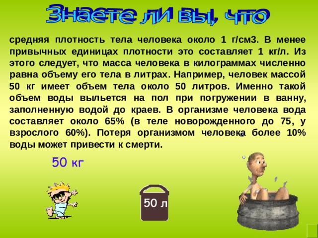 Объем человеческого тела м3